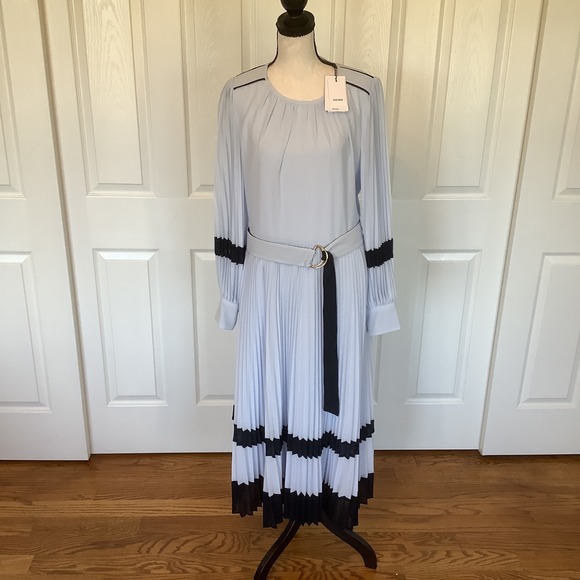 Reiss Dresses & Skirts - Reiss Tori Color Block Pleated Midi Dress Blue Navy Long Sleeve Belted US 8 NWT‎